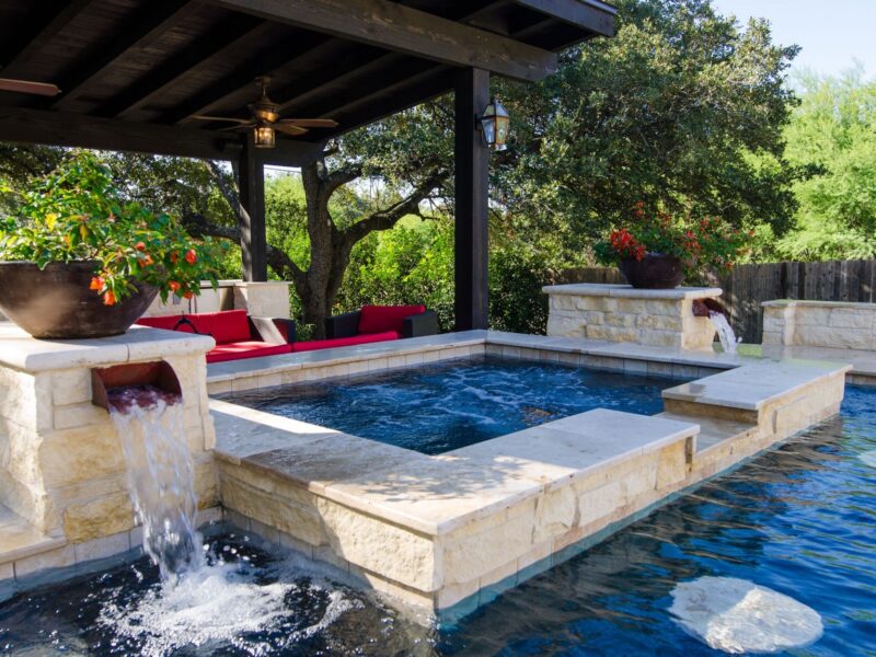 Contemporary pool with scupper water feature.