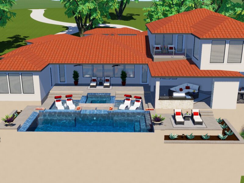 Picture of a 3D renderings drawing for custom poolscape.